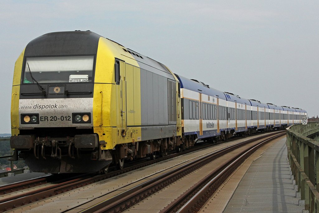 ER20 012 mit NOB Zug auf der Hochbr�cke Hochdonn am 03.08.3011