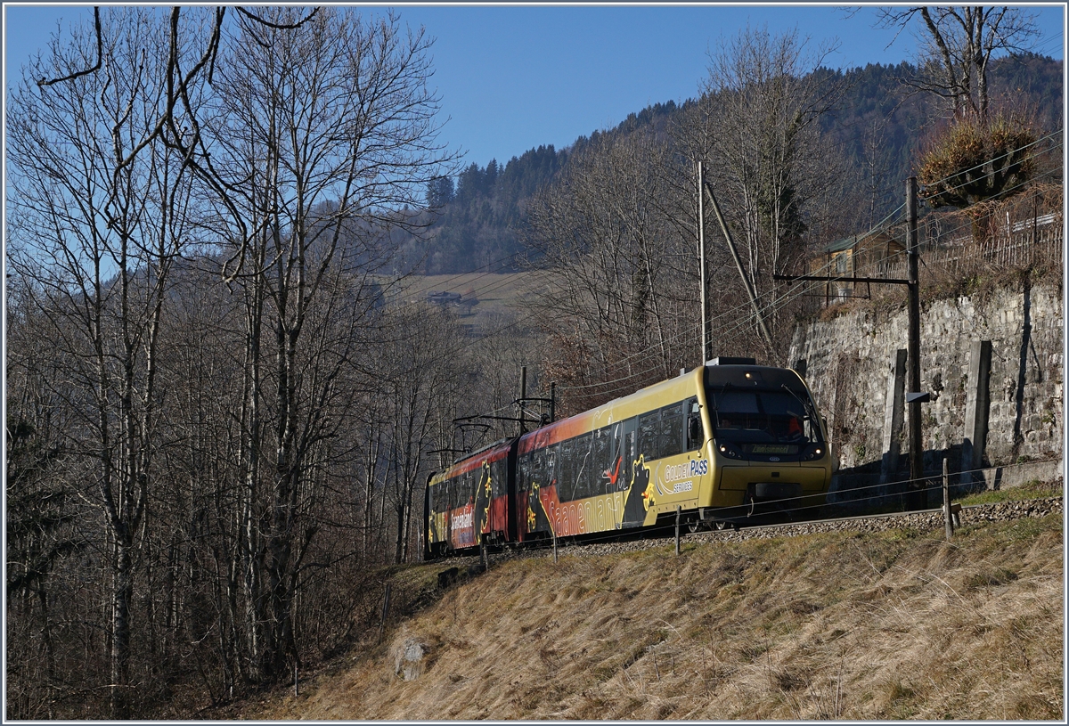 Auf einen ABDe 8/8 hatte ich gehofft, mit einem  Alina  gerechnet und dann kann dieser Bt-Be 4/4-Bt als Regionalzug 2224 Montreux - Zweisimmen kurz vor Les Avants angefahren.
28. Dez. 2016