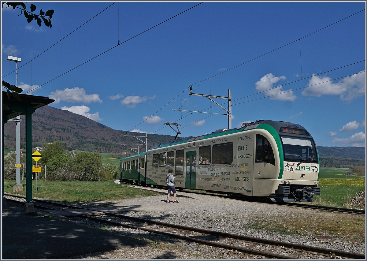 Besonders die Stichstrecke von Apples nach l'Isle führt durch ein recht schwach besiedeltes Gebiet, was sich im Fahrplan sowie in der Infrastruktur der wenigen Stationen nieder schlägt. 
Im Bild ein in Montricher nach Apples einfahrender Regionalzug. 

10. April 2017