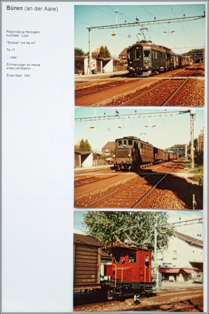 Büren an der Aare: Alltags-Betrieb einer typische Landstation in den 80ern. Und damals kam der Camioneur noch mit Ross und Wagen, um das Karton Wein dem Empfänger zuzustelllen...
Sept. 1981