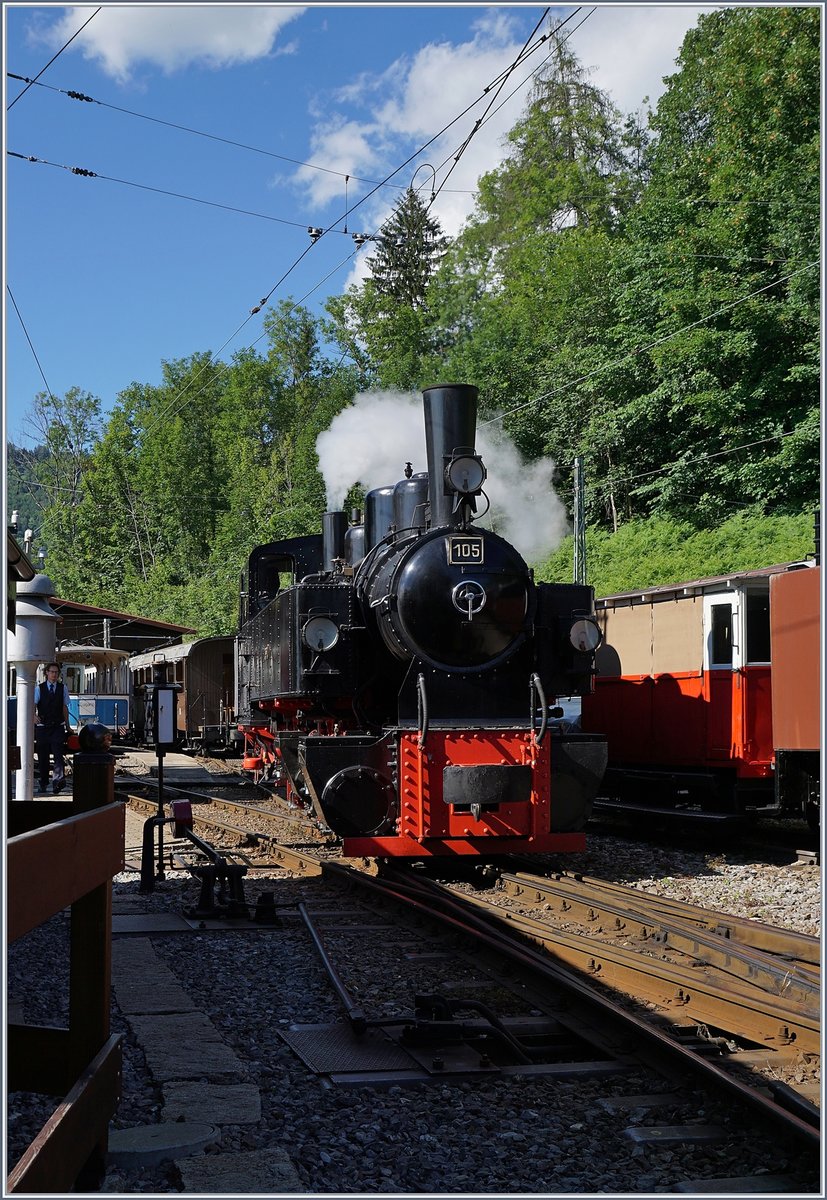 Das Tageswerk ist getan, die Blonay-Chamby G 2x 2/2 105 dampft zur Abrüstung ins BW von Chaulin.

21. Juni 2020