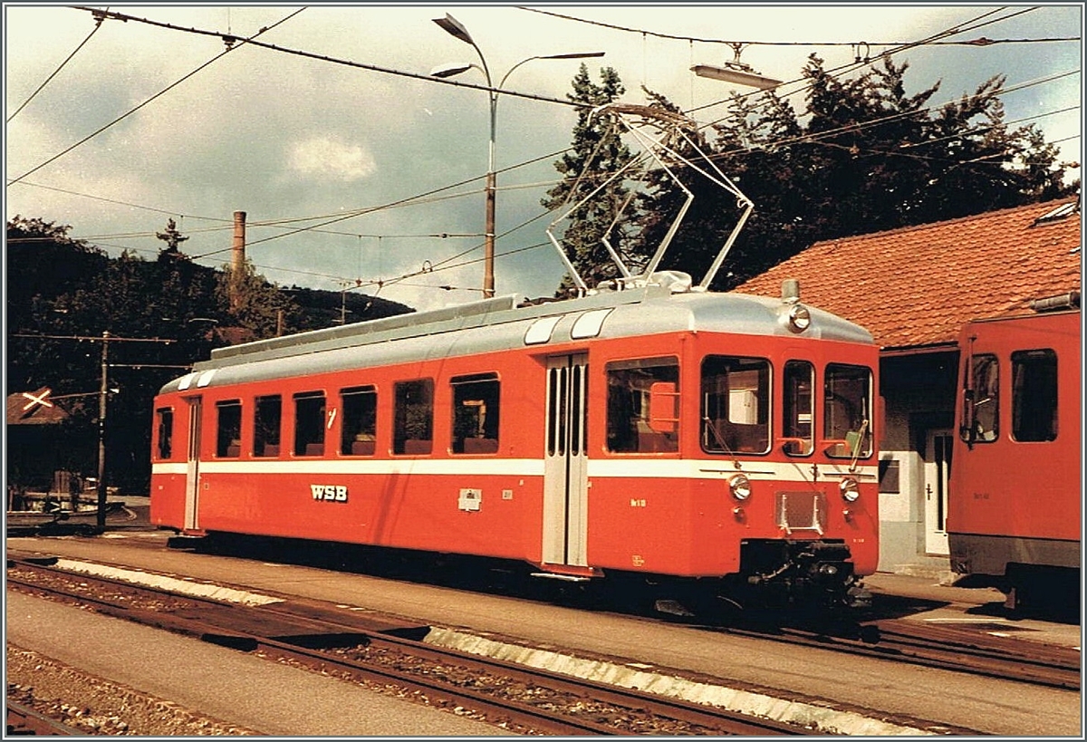 Der frisch revidierte WSB Be 4/4 26 in Menziken-Burg, der damaligen Endstation der WSB.
September 1984