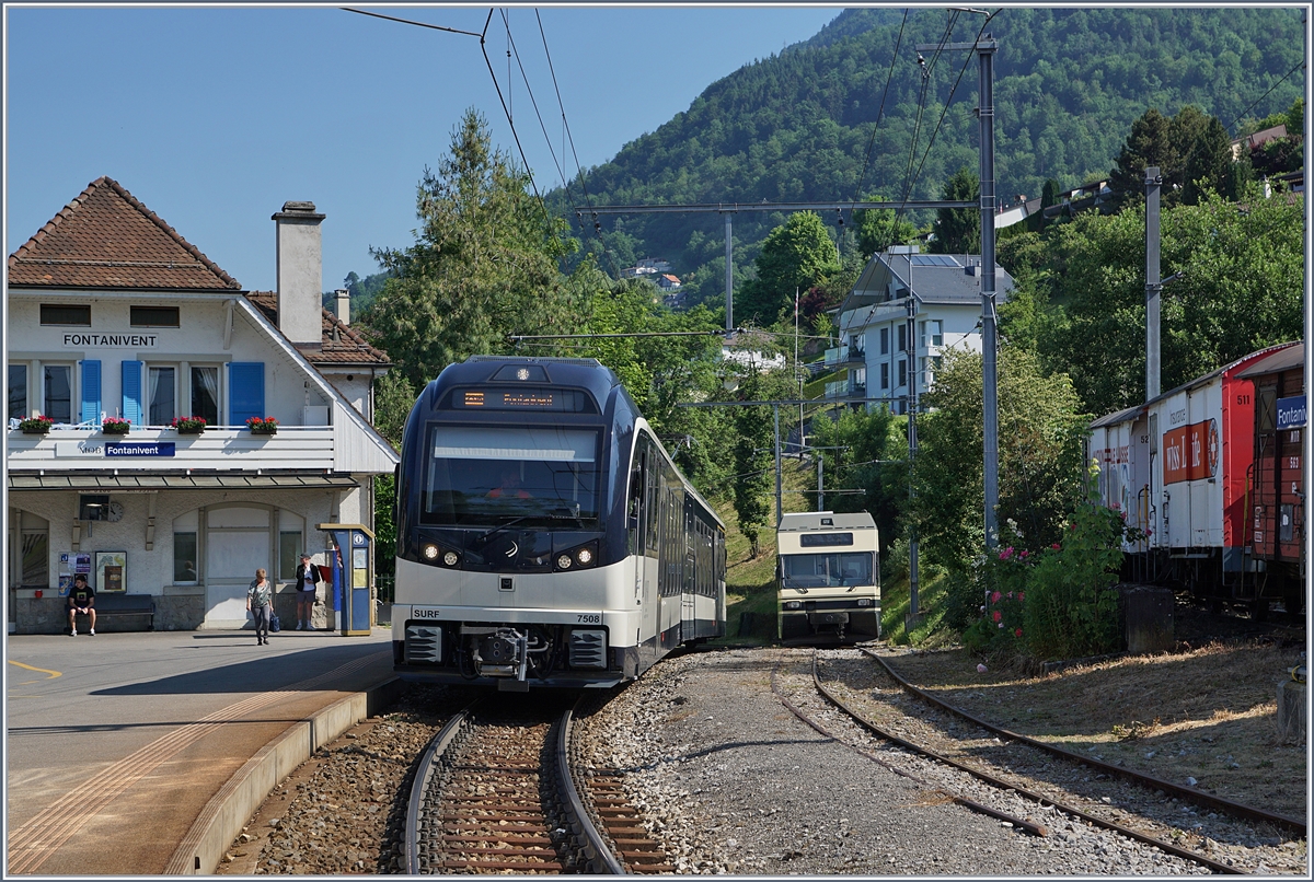 Der MVR ABeh 2/6 7508 wendet, von Montreux kommend in Fontanivent. 
2. Juni 2017