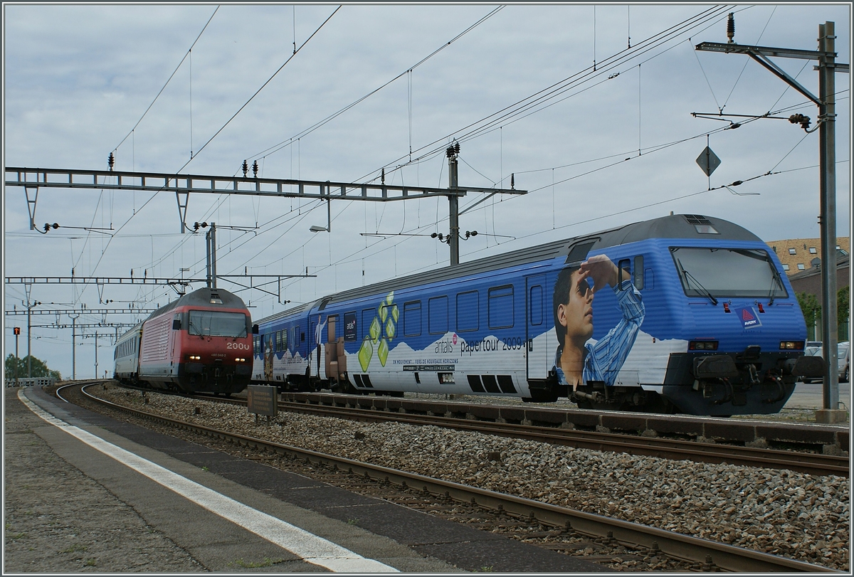 Der Steuerwagen des  antalis papter tour 2009  Ausstellungszug.
Cully, den 11. Mai 2009