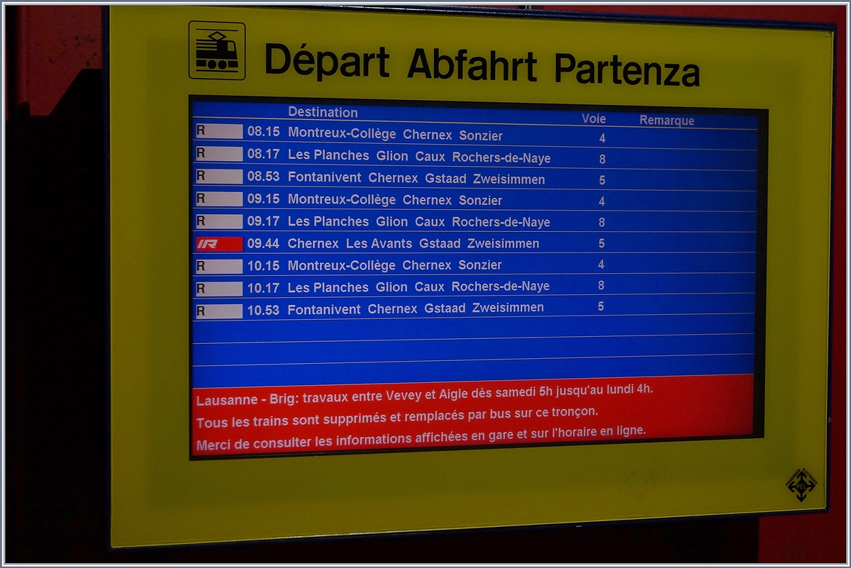 Der Zugsabfahrtsanzeiger in Montreux zeigte sich heute etwas ungewohnt...
17. Nov. 2018 