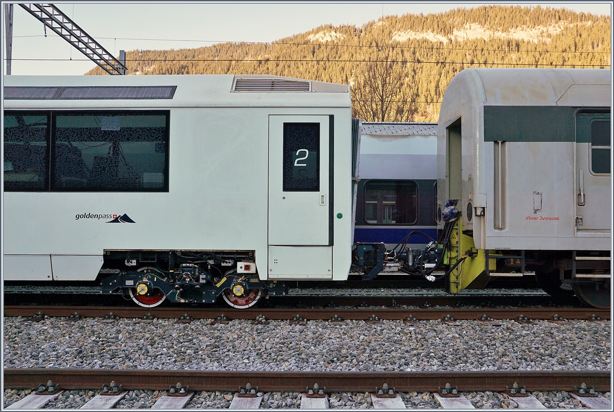 Detail des MOB Wechselspurwagens in Zweisimmen. 

12. Jan. 2020