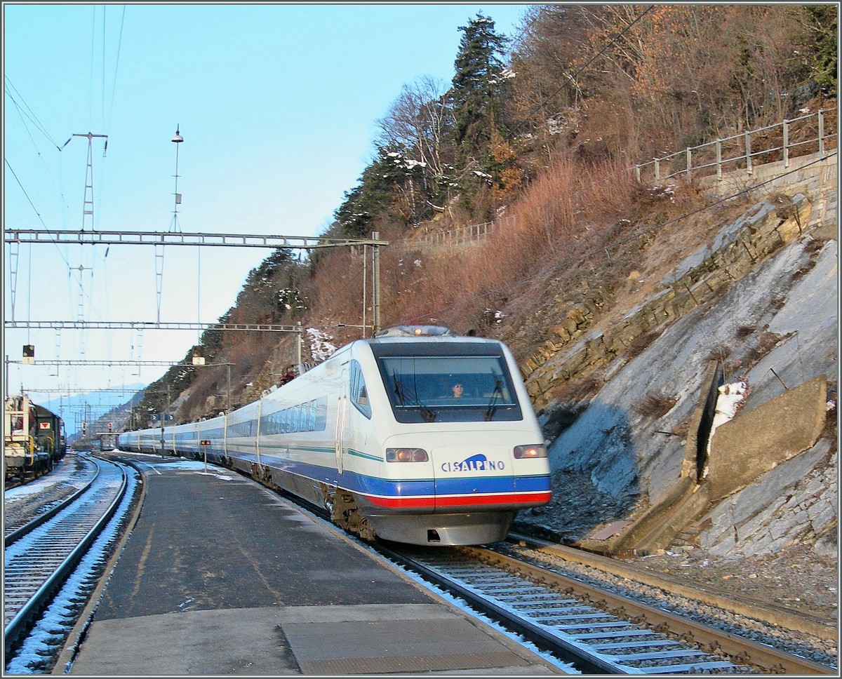Ein Cisalpino ETR 470 bei der Durchfahrt in Hohtenn.
29. Jan. 2007