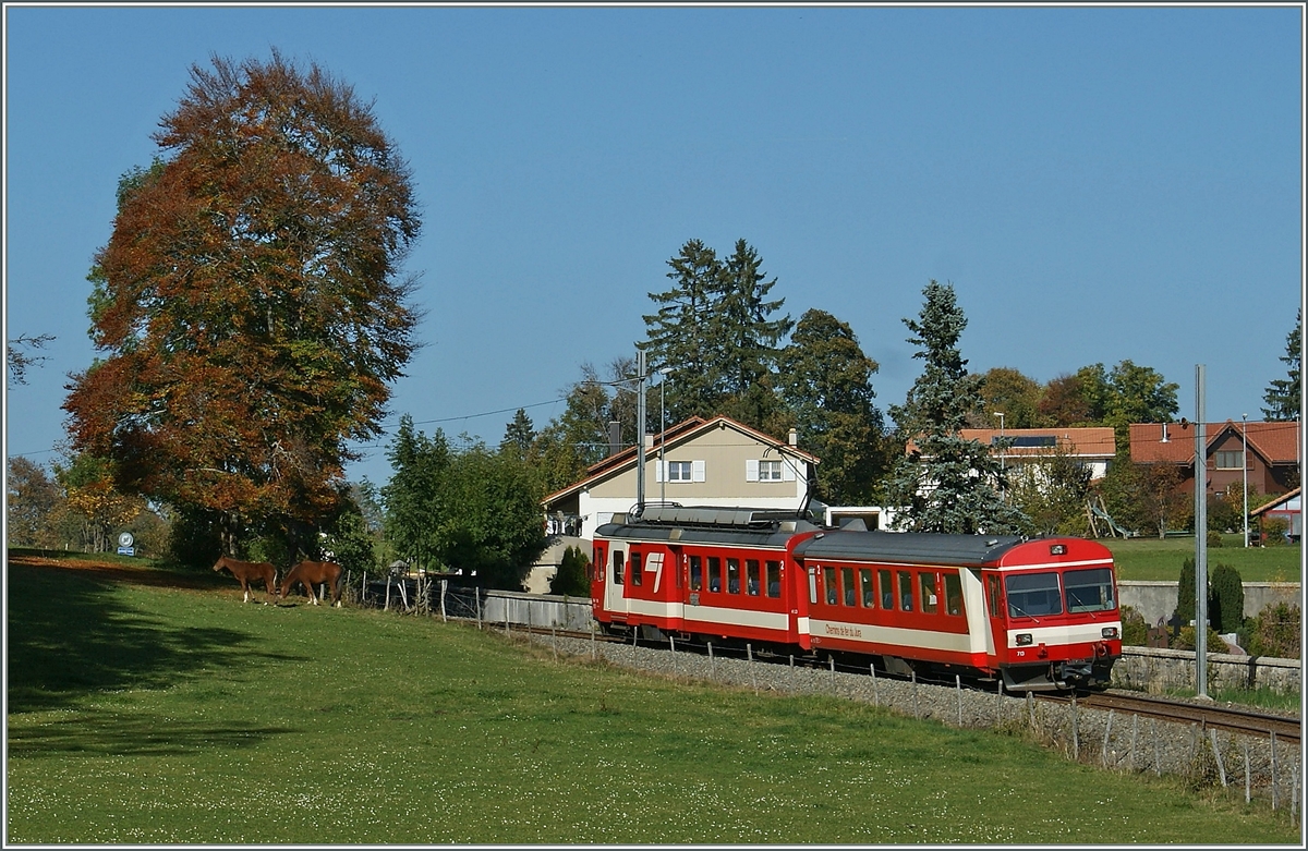 Ein CJ Regionalzug von Tavanes nach Le Noirmont kurz nach Les Breuleux.
11. Okt. 2010
