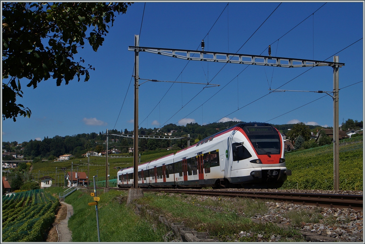 Ein Flirt als S2 nach Palèzieux verlässt Bossière. 
2. Sept. 2014