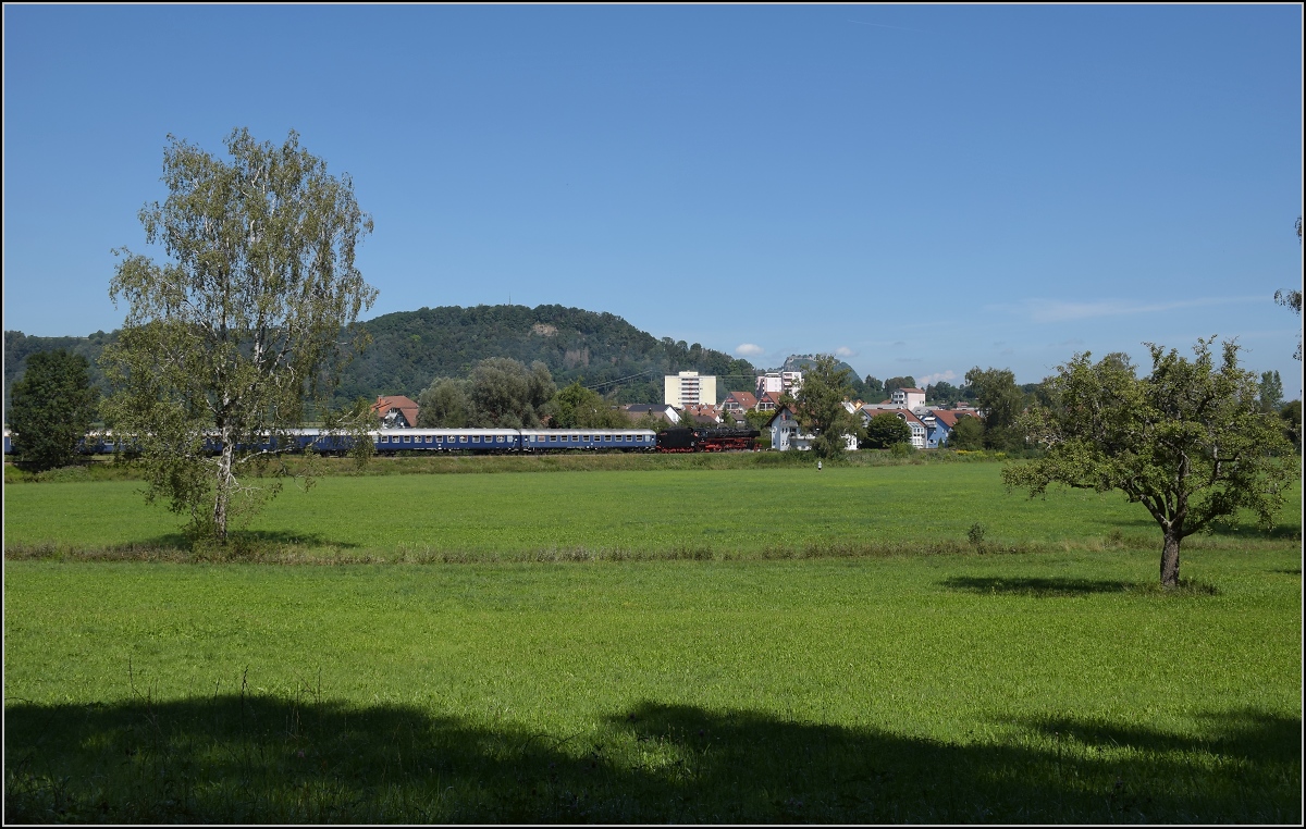Endlich wieder Züge auf dem Schweizerbähnle (Etzwilen-Singen). 

01 202 mit dem Eröffnungszug zwischen Ramsen und Rielasingen, August 2020.