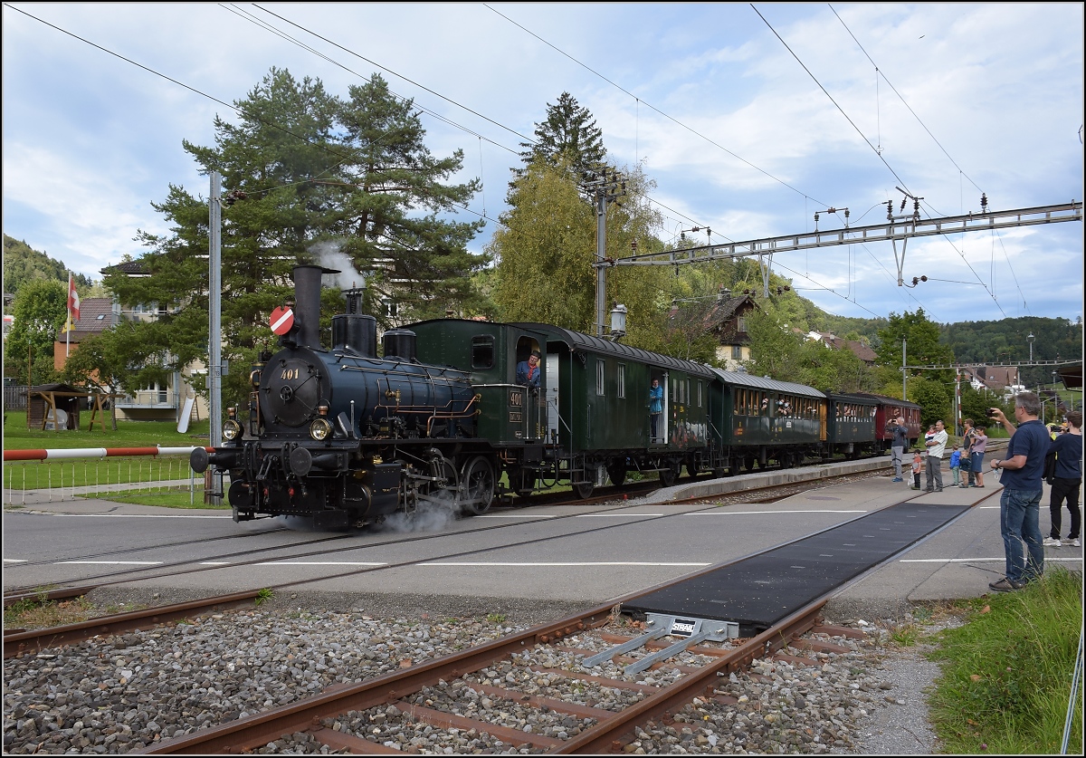 Fahrtag DVZO mit 120-jähriger Lady.

Ed 3/3 401 'Bauma' in Bäretswil. Oktober 2021