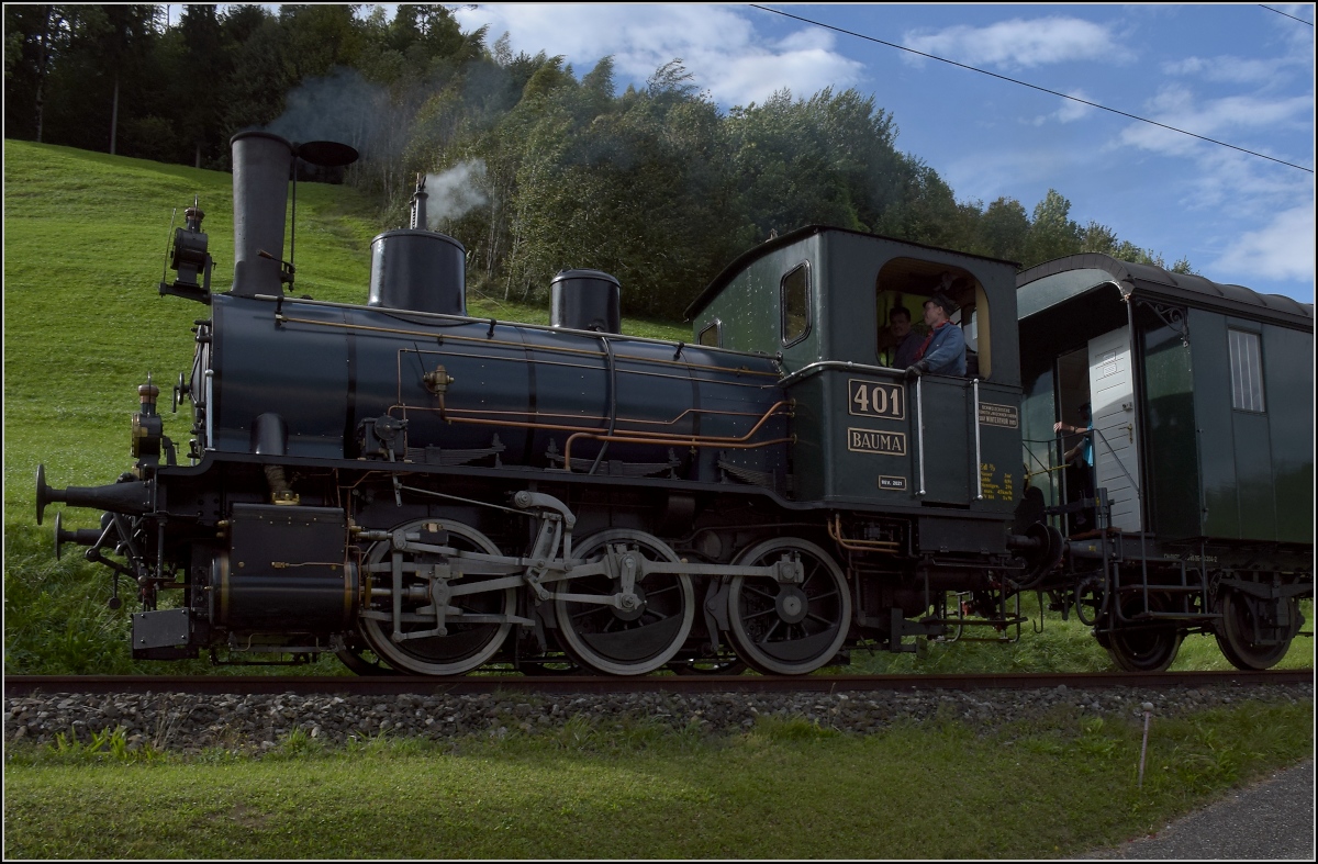 Fahrtag DVZO mit 120-jähriger Lady.

Ed 3/3 401 'Bauma' in Bäretswil. Oktober 2021.