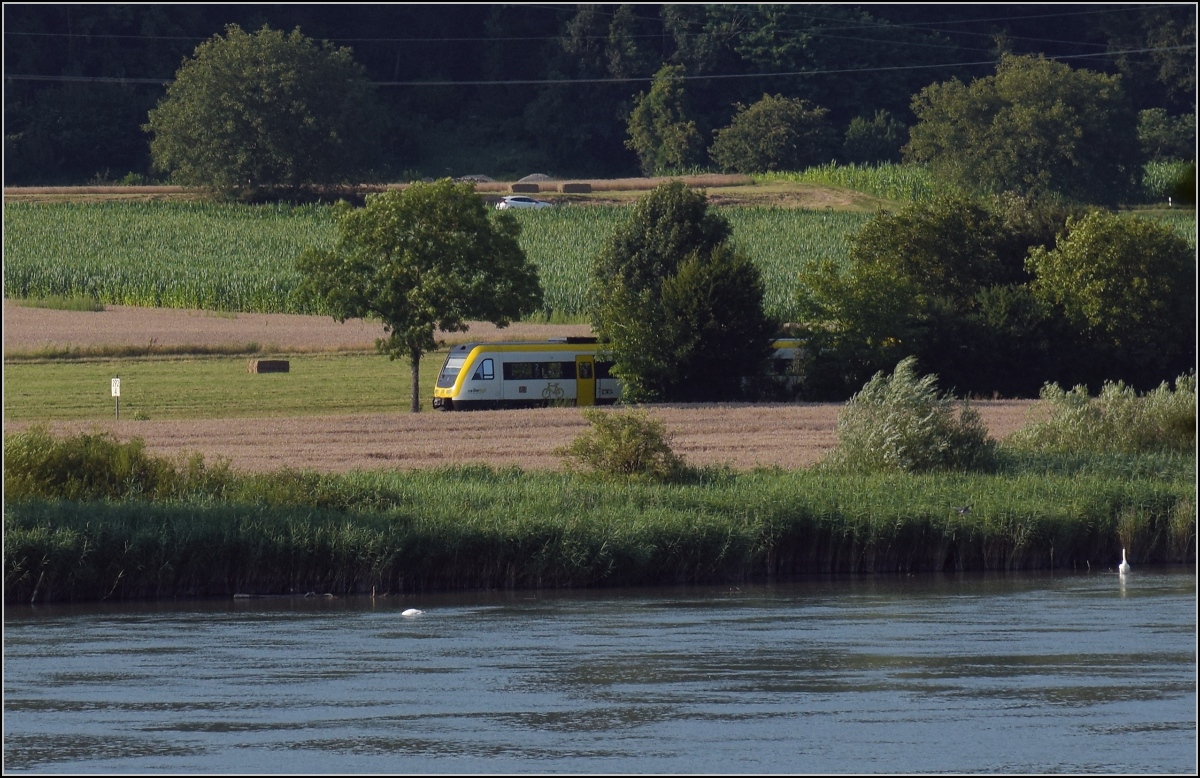 Hochwasser am Hochrhein.

Dem Oberwasser vom Kraftwerk Ryburg-Schwörstadt sieht man das Hochwasser nicht an, dahinter zeigt sich ein 612. Möhlin, Juli 2021. 