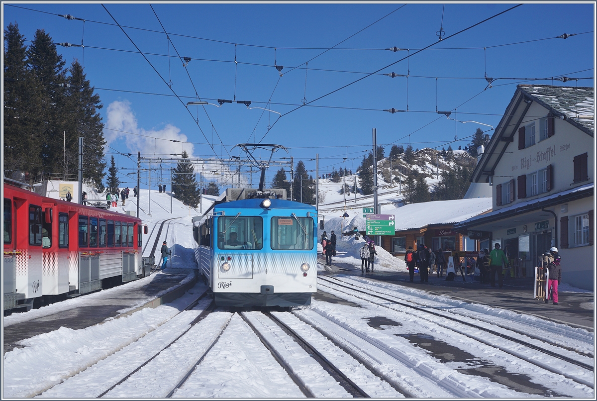 In Rigi Staffel zeigt sich der RB BDhe 4/4 N� 15; 1982 in Betrieb genommen, von SLM und BBC konstruiert, betrug der Anschaffungspreis dieses Triebwagens FR 3'677'344.-
24. Februar 2018