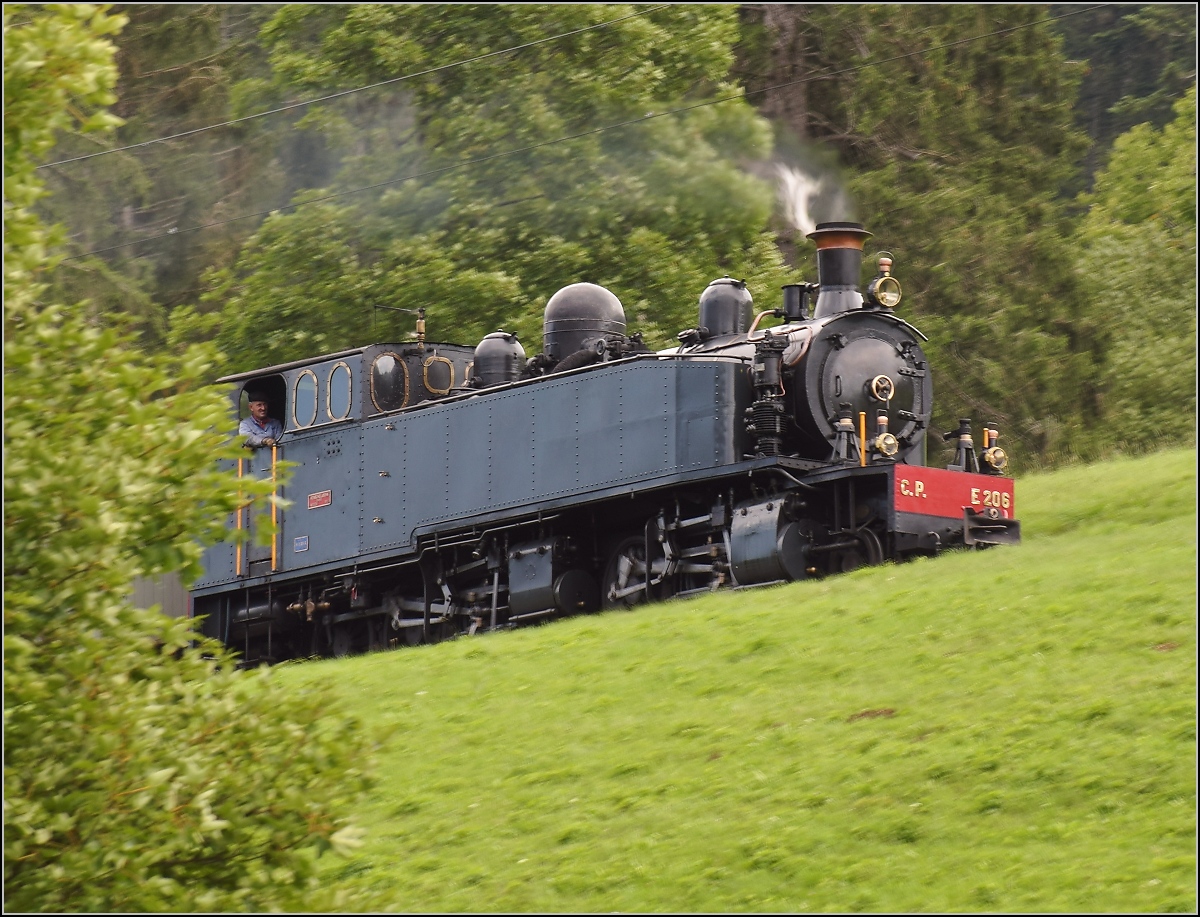 Mit der E 206 nach Tavannes. La Traction Sonderzug bei Les Rottes. August 2019.