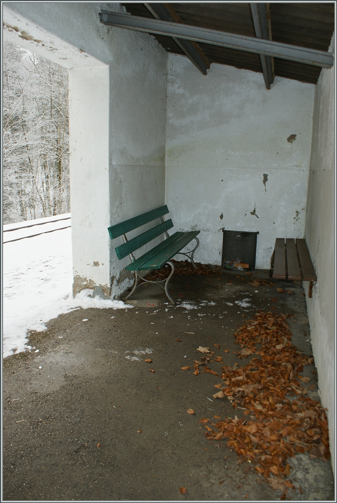 Natur, nicht nur um den Bahnhof von Les Frêtes, sondern auch im kleinen Wartetsaal. 
18. Jan. 2010