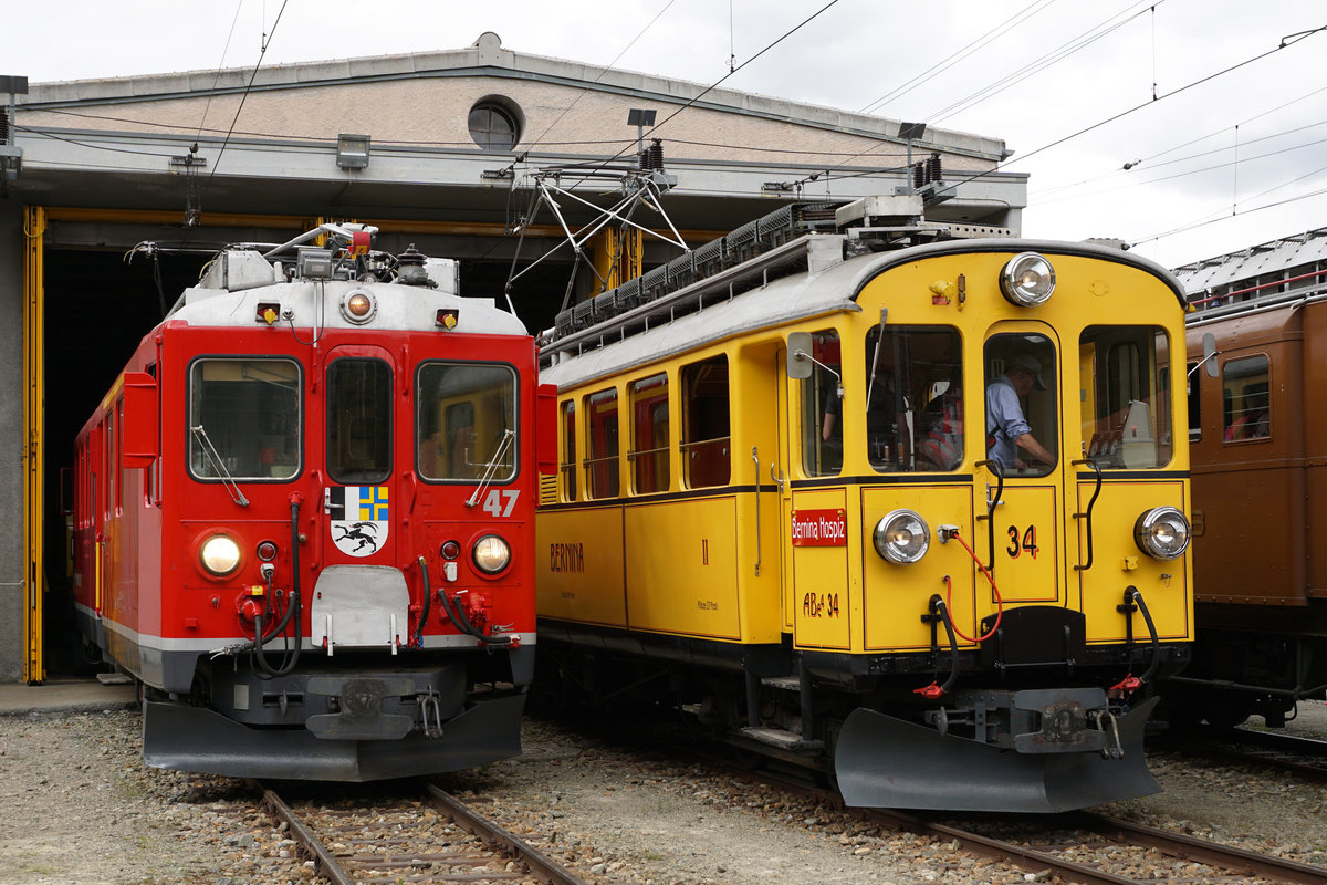 Rh�tische Bahn
Bahnvestival Samedan und Pontresina vom 9./10. Juni 2018.
Zwei historische Gesichter der Berninabahn am 9. Juni 2018 in Pontresina.
Dies sind ABe 4/4 47, 1964 und ABe 4/4 34, 1908.
Foto: Walter Ruetsch
