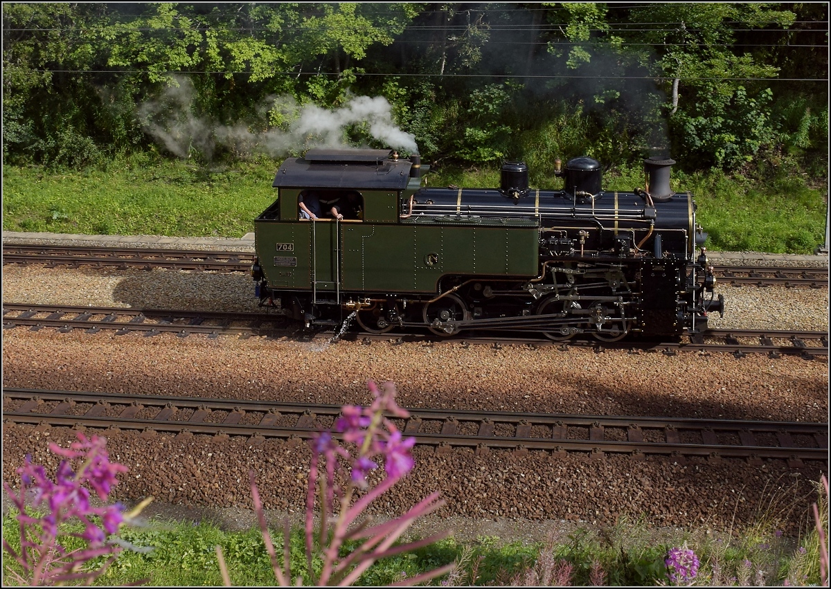 Schon lange wurde an ihr gearbeitet, ab n�chstem Jahr bei der DFB dabei, die Vietnamesin HG 4/4 704. Nach wirklich unz�hligen Arbeitsstunden war sie kurz vor der Abnahme zu letzten Bremsproben unterwegs. In Realp durfte sie so richtig die Sau rauslassen, Vollgas-Bremsen-zur�ck-und wieder. September 2018.