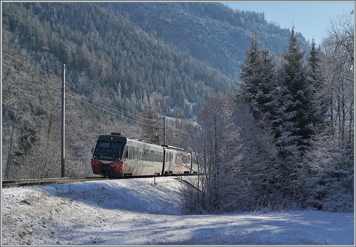 Seit 2017 sind die MOB und die Nankai Railway  Sister Railways , aus diesem Grund wurde, unter anderem, der MOB Be 4/4 5002 mit Bt und ABt entsprechend beklebt. Im Bild pendelt, wie es sich für einen Lenkerpendel  gehört, dieser zwischen Zweisimmen und der Lenk hin und her. 
Die Bilder entstanden zwischen Blankenburg und Stöckli. 

3. Dezember 2020