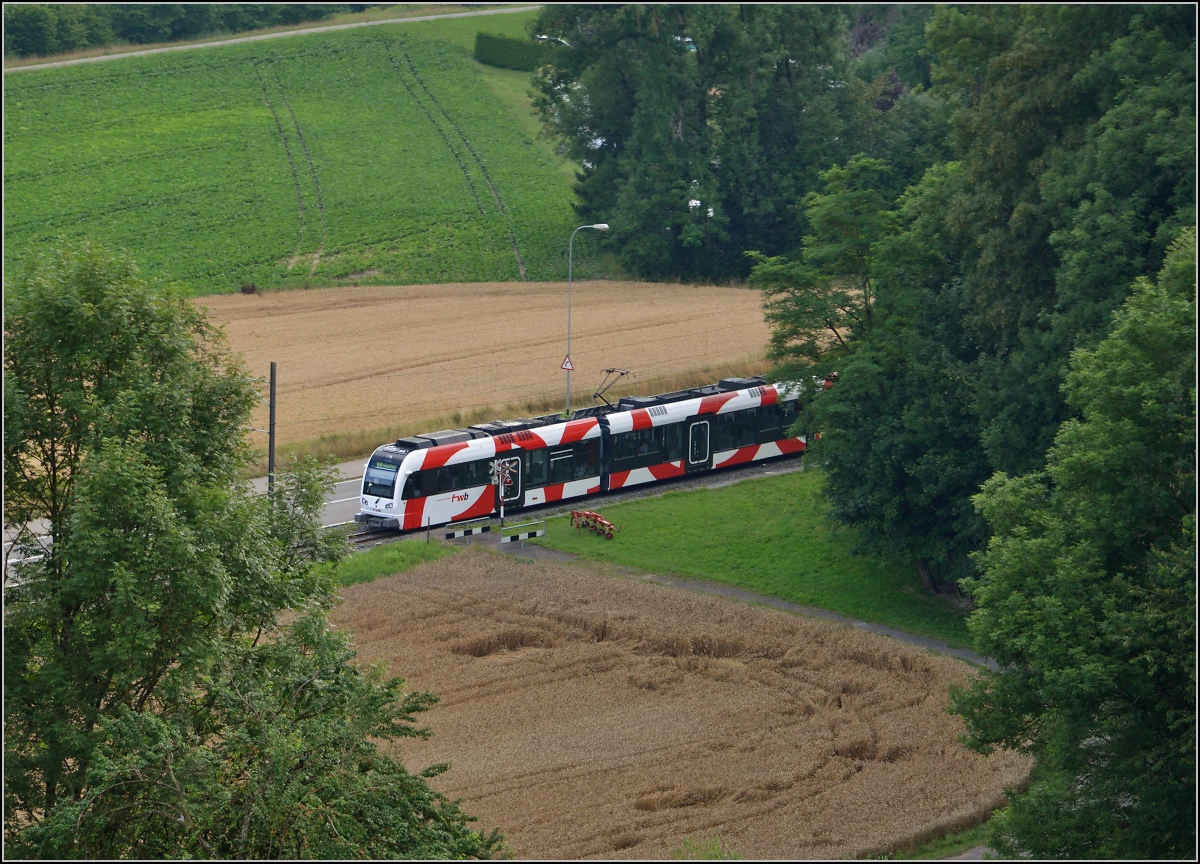 Triebwagen der Frauenfeld-Wil-Bahn ABe 4/8 bei L�dem. Juli 2014.