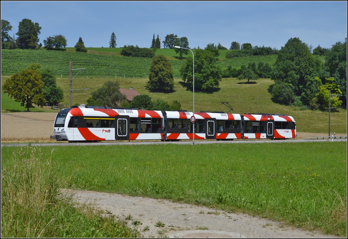 Triebwagen der Frauenfeld-Wil-Bahn ABe 4/8 bei L�dem. Juli 2014.