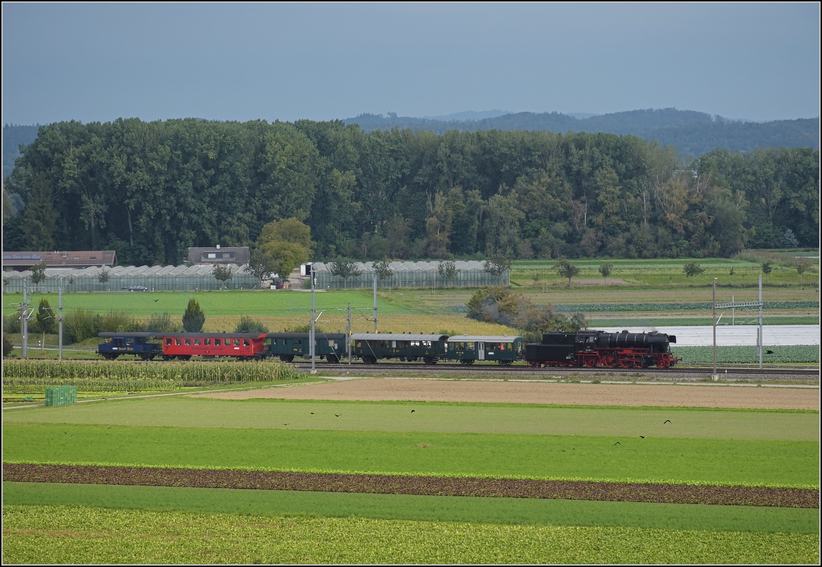 Uferdampffahrten mit Aushilfskraft 23 058.

Bei diesem wilden angehängten Sammelsurium runzelt selbst eine erfahrene Personenzuglok wie die 23 058 die Stirn. Tägerwilen, September 2021.