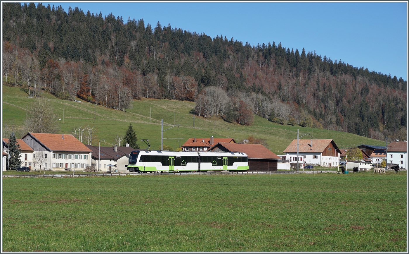Einer der beiden neuen ABe 4/8 ist bei Les Coeudres unterwegs. 

28. Okt. 2024