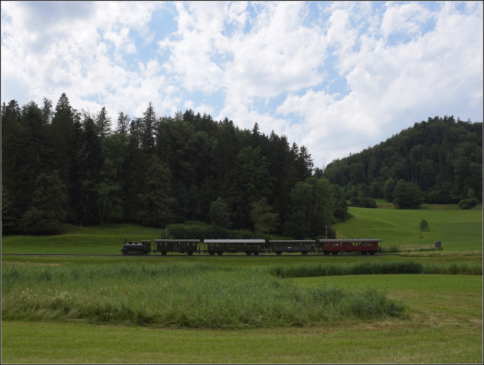 Fahrtag im Zürcher Oberland.

Ed 3/3 401 der UeBB in Bussenthal. Juli 2023.