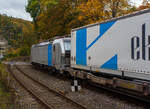 Die recht neue und ecco-rail GmbH (Wien) vermietete SIEMENS Vectron MS 6193 193 (91 80 6193 193-0 D-Rpool) der Railpool GmbH (München) fährt am 16 Oktober 2025 mit einem KLV-Zug durch