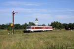 628 501-8  Hörnum  als RE-G 1454 (Bredstedt - Westerland(Sylt)) am 06.07.2017 bei Risum-Lindholm.
