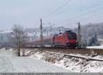 1116 229 (Railjet) zieht ihren FbZ 77653 (Test/Schulungsfahrten) von Frankfurt/Main nach M�nchen Hbf bei Uhingen/Fils an mir vorbei.