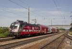 Die neueste Werbe-1116 der �BB auf ihrer Planeinsatz-Jungfernfahrt: Die f�r den seit 1962 bestehenden Heeressport Werbung tragende 1116 138 bei Kirchstetten am R 2030 (Wien - St.