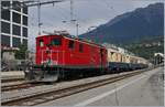 Die HGe 4/4 36 steht mit ihrem Glacier Pullman Express St.Moritz - Zermatt in Brig.