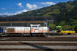Die Am 843 151 „Trudy“ (98 85 5843 151-2 CH-SERSA) der Sersa (Rhomberg Sersa Rail Group), eine Schweizer Version der MaK G 1700-2 BB, ist am 08.09.2021 in Frutigen abgestellt (aufgenommen
