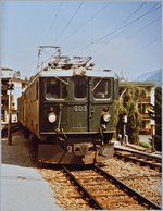 Die Ge 4/4 I  erreicht mit ihrem Schnellzug 45 Davos Platz.
20. Aug. 1984