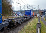 Sechsachsiger Gelenk-Taschenwagen (Doppeltaschenwagen Typ T3000e in Gelenkbauart) der Gattung Sdggmrss, 33 85 4956 945-1 CH-CEMAT, der Mercitalia Intermodal S.p.A., Mailand (ex Cemat S.p.A.), am