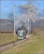 Sogar auf Schweizer Gleisen in Deutschland ist 01 1066 die Fahrt nur mit Blindenhund gestattet.