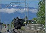 50 Jahre Blonay-Chamby: die DFB HG 3/4 N° 4 Gastlok auf dem Weg nach Vevey kurz nach der Haltestelle Château d'Hauteville.