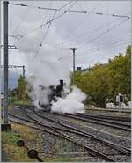 Die 1890 gebaute (ex LEB) G 3/3 der Blonay-Chamby Bahn rangiert in Vevey.