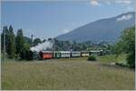 50 Jahre Blonay - Chamby; Mega Steam Festival: Zwischen St Légier Gare und Château d'Hauteville ist der Blonay - Chamby Dampfzug  Riviera Belle Epoque  auf der Fahrt nach Vevey.
An der Spitze die BFD HG3/4 N° 3 der B-C, an Schluss die HG 3/4 der DFB. 

20. Mai 2018