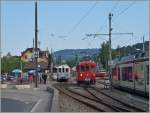 BLONAY-CHAMBY PINGSTFESTIVAL 2015: MOB BCFe 4/4 N� 11, RhB ABe 4/4 N� 35 und im Hintergrund der CEV BDeh 2/4 75 in Blonay.