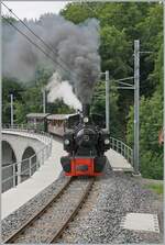 Festival Suisse de la vapeur (Schweizer Dampffestival 2025) - Die SEG G 2x 2/2 105 mit einen Dampfzug auf der Fahrt von Blonay nach Chaulin auf dem Baye de Clarens Viadukt unterwegs.