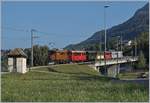50 Jahre Blonay Chamby - MEGA BERNINA FESTIVAL: Das RhB Bernina Krokodil Ge 4/4 182 und der RhB ABe 4/4 35 sind mit dem Riviera Belle Epoque bei Châtelard VD unterwegs nach Montreux.