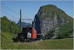 Die Rochers de Naye Hem 2/2 12 mit einem  Gepäck-Extrazug  für den Rochers de Naye Lauf oberhalb von Jaman. Im Hintergrund der Dent de Jaman. 
1. Juli 2018
