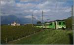 Der ASD BDe 4/4 402 mit Bt auf dem Weg nach Les Diablerets in den Weinbergen beim Schloss von Aigle.