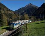 Der ASD BDe 4/4 N� 2 und BCFe 4/4 N� 1 erreichen mit ihrem Extrazug Les Planches.