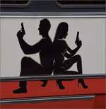 Der Geheimagent hat bald ausgedient. Zumindest auf BDe 4/4 5 wird er nächstes Jahr nicht mehr nach Les Brenets fahren. Le Locle, Mai 2023.