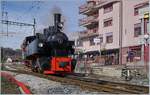 Die Blonay-Chamby G 2x 2/2 105 bei einer Rangierfahrt zum Umfahren ihres Zuges in Chatel St-Denis.