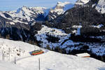 Der BLM-Triebwagen 23 fährt von Winteregg nach Grütschalp davon.