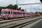 ASm: Die bunten Ersatztriebzüge, ehemals FW/BTI/SZB stehen in Langenthal für ausserordentliche Einsätze bereit.